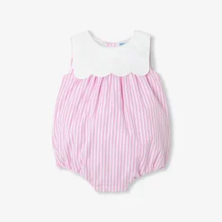 Barboteuse bébé fille en popeline rayée - blanc/rose