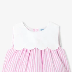 Barboteuse bébé fille en popeline rayée - blanc/rose