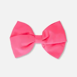 Barrette enfant fille nœud en taffetas - rose fluo