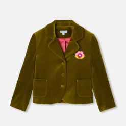 Blazer enfant fille en velours lisse - vert olive
