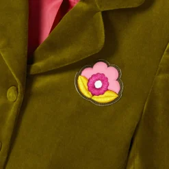 Blazer enfant fille en velours lisse - vert olive