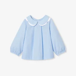 Blouse bébé fille en fil à fil de coton - bleu/blanc