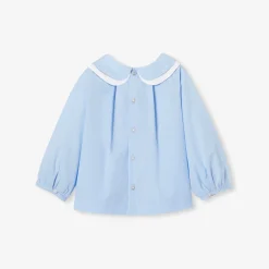 Blouse bébé fille en fil à fil de coton - bleu/blanc