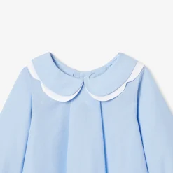 Blouse bébé fille en fil à fil de coton - bleu/blanc