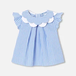 Blouse bébé fille en popeline - blanc/bleu