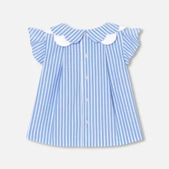 Blouse bébé fille en popeline - blanc/bleu