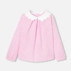 Blouse enfant fille en popeline rayée - blanc/rose