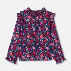 Blouse enfant fille en tissu Liberty - marine/multicolore