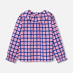 Blouse enfant fille en vichy - blanc/multicolore