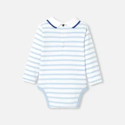 Body bébé garçon manches longues - ciel/blanc