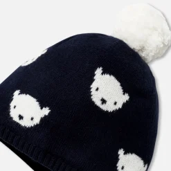 Bonnet bébé garçon à pompon - marine/blanc