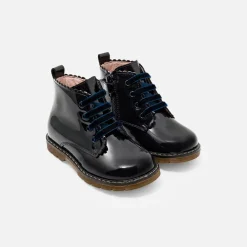 Bottillons bébé fille en cuir lisse - marine jacadi