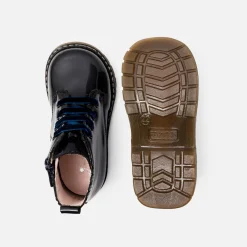 Bottillons bébé fille en cuir lisse - marine jacadi