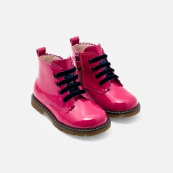Bottillons bébé fille en cuir lisse - fuschia