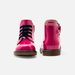 Bottillons bébé fille en cuir lisse - fuschia