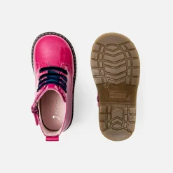 Bottillons bébé fille en cuir lisse - fuschia