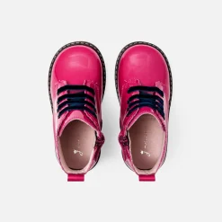 Bottillons bébé fille en cuir lisse - fuschia