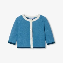 Cardigan bébé en point mousse - bleu/multicolore