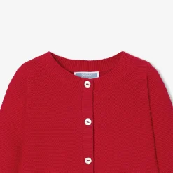 Cardigan bébé fille en point mousse - rouge tomate