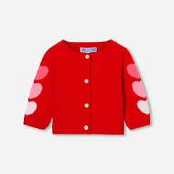 Cardigan bébé fille petits cœurs - rouge/multicolore