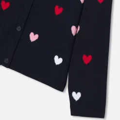 Cardigan enfant fille jacquard cœur - marine/multicolore