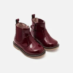 Chelsea boots bébé fille en cuir verni - bordeaux