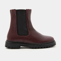 Chelsea boots enfant fille en cuir lisse - bordeaux