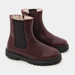 Chelsea boots enfant fille en cuir lisse - bordeaux