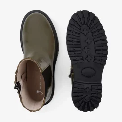 Chelsea boots enfant fille en cuir lisse - kaki