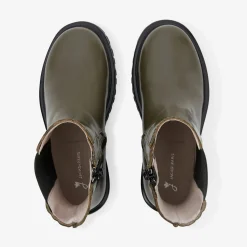 Chelsea boots enfant fille en cuir lisse - kaki