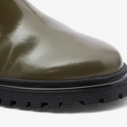 Chelsea boots enfant fille en cuir lisse - kaki