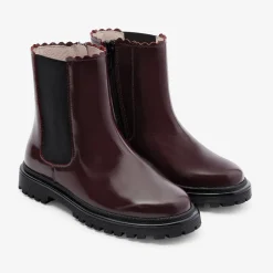 Chelsea boots enfant fille en cuir lisse - bordeaux