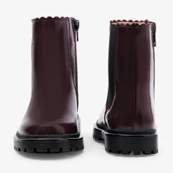 Chelsea boots enfant fille en cuir lisse - bordeaux