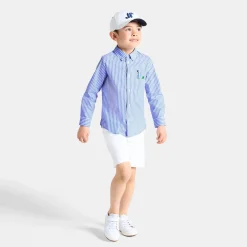 Chemise enfant garçon en popeline rayée - blanc/bleu