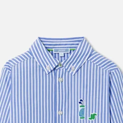 Chemise enfant garçon en popeline rayée - blanc/bleu