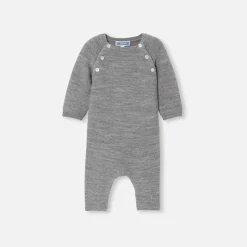 Combinaison bébé en laine mérinos - gris chine clair jacadi