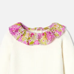 Combinaison bébé fille en tricot point mousse - blanc doux jacadi