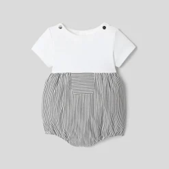 Combinaison bébé garçon bi-matière - blanc/gris