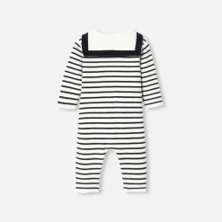 Combinaison bébé garçon en tricot - marine/blanc