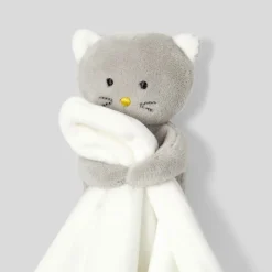 Doudou chat en velours bouclette - blanc/multicolore