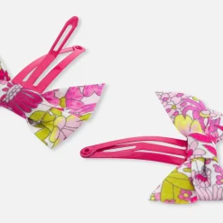 Duo de barrettes bébé fille nœud en Tissu Liberty - rose/multicolore