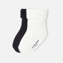 Duo de chaussettes bouclette bébé - blanc/marine