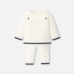Ensemble bébé en laine point mousse - blanc doux jacadi