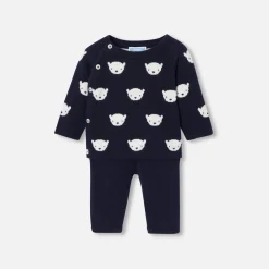 Ensemble bébé en tricot jersey - marine/ecru