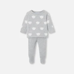 Ensemble bébé en tricot jersey - gris/ecru