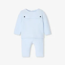 Ensemble bébé garçon en point mousse - bleu pale