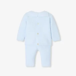 Ensemble bébé garçon en point mousse - bleu pale