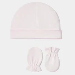 Ensemble bonnet et moufles naissance - rose pale jacadi