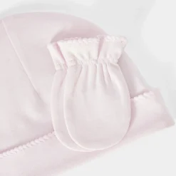 Ensemble bonnet et moufles naissance - rose pale jacadi