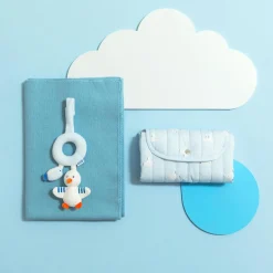 Hochet mouette et poisson - blanc/bleu